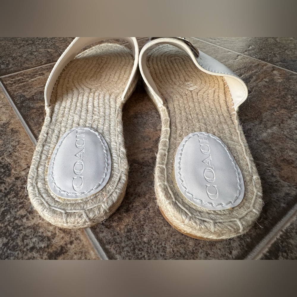 Coach Corey Leather Espadrille Slides- Chalk/Off White & Gold, Women’s 6.5B - Picture 4 of 10